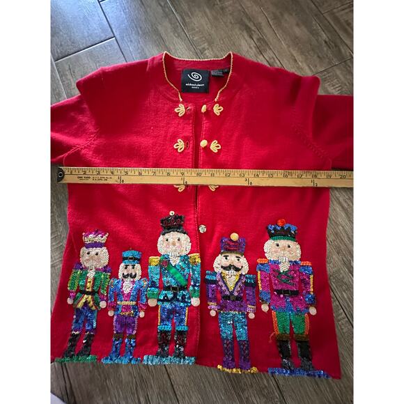 RARE Vintage Michael Simon Women's Red Nutcracker Cardigan Sweater Size Small - Picture 11 of 13